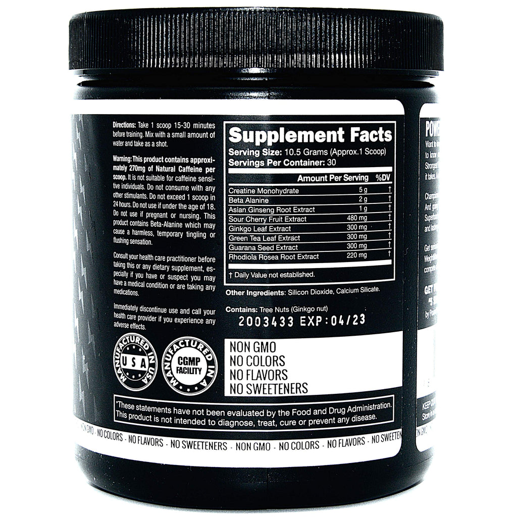 Pre Workout, Best All Natural PreWorkout Supplement. Pure Power, Healthy Pump, Clean, Keto Vegan, Paleo, No Sugar Pre Work Out Powder for Men & Women, Strength & Energy - 315g Unflavored