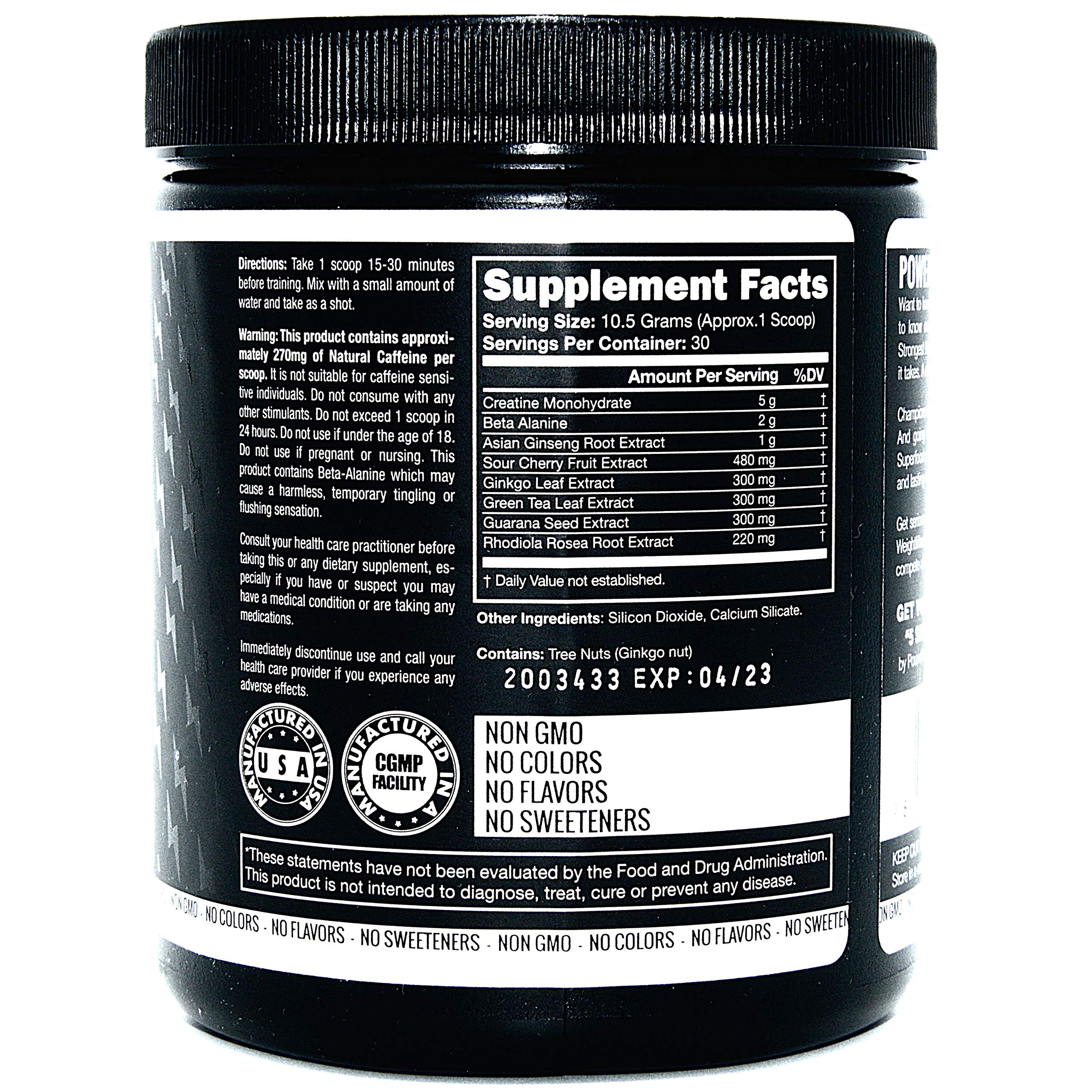 Pre Workout, Best All Natural PreWorkout Supplement. Pure Power, Healthy Pump, Clean, Keto Vegan, Paleo, No Sugar Pre Work Out Powder for Men & Women, Strength & Energy - 315g Unflavored