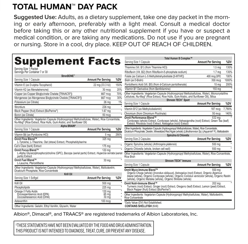 ONNIT Total Human Day and Night Vitamin Packs, 7-Day Supply Capsule