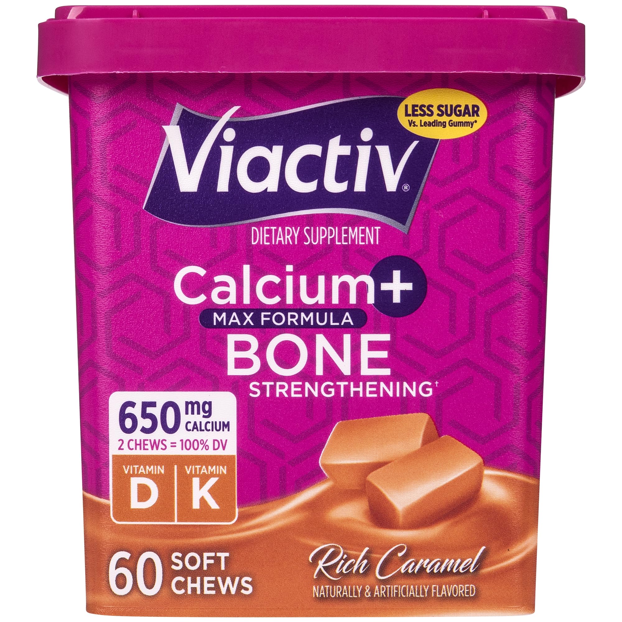 Viactiv Calcium + Vitamin D Supplement Soft Chews for Women & Men - Chewable Calcium for Bone Health Support, 650 mg per Serving, Vitamin D & K for High Absorption - 60 Count, Caramel ViactivBuy Supplements Australia