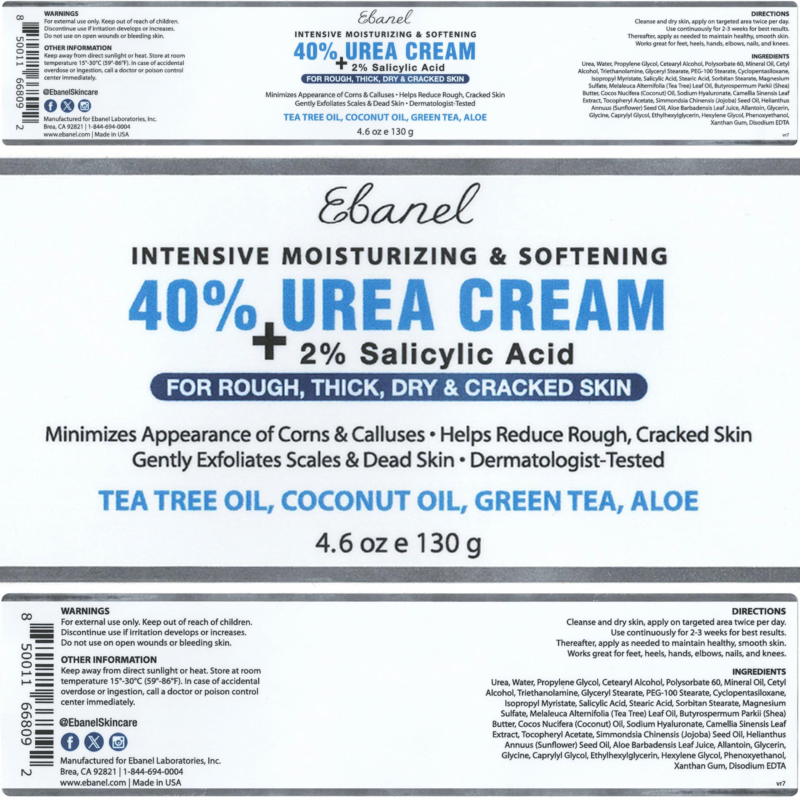Ebanel Urea Cream 40% plus Salicylic Acid 2%, Foot Cream for Dry Cracked Heels Feet Knees Elbows Hands, Foot Dead Skin Cuticle Callus Remover Toenail Softener, Keratolytic Skin Barrier Repair Ebanel buy supplements Au