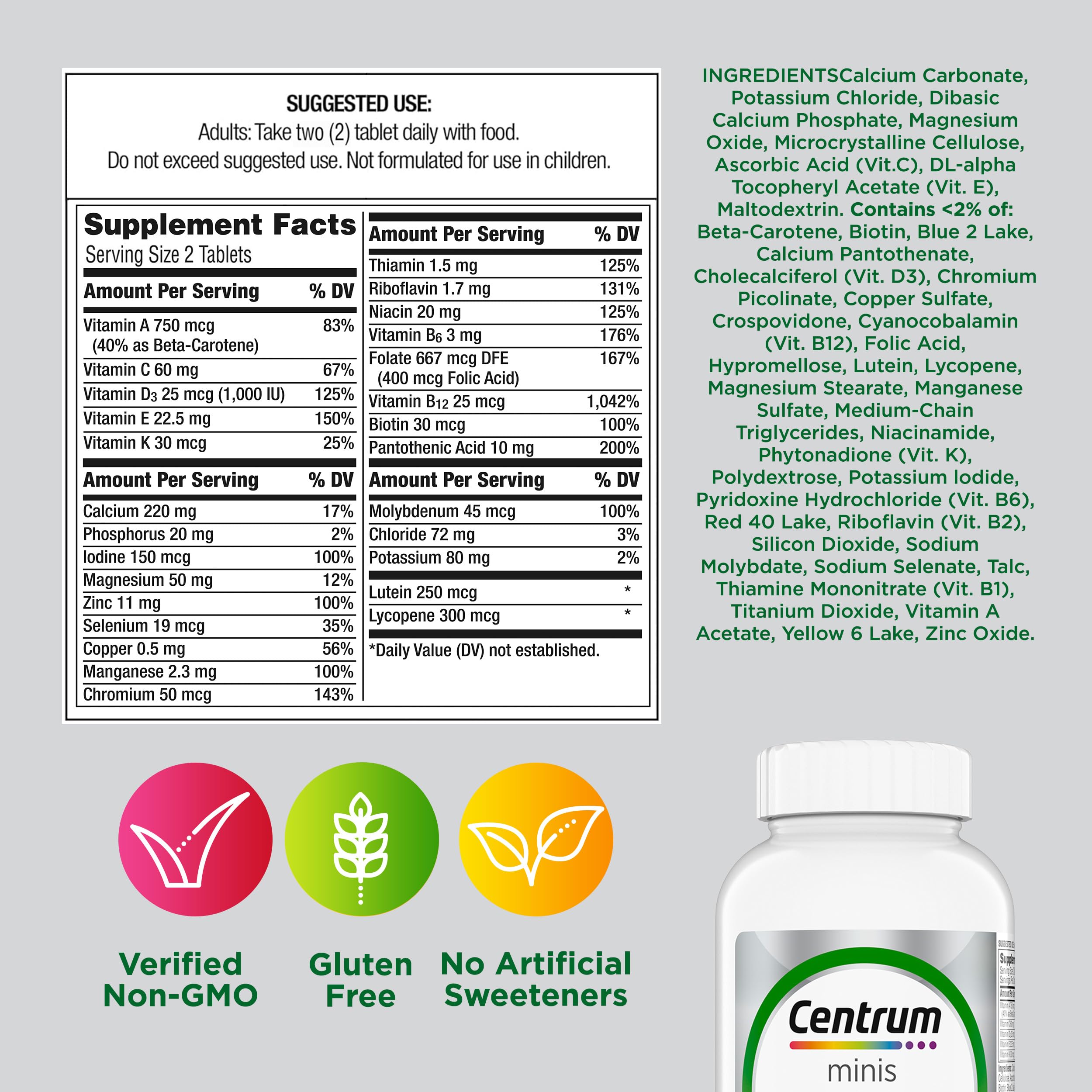 Centrum Minis Silver Multivitamin for Adults 50 Plus, Multimineral Supplement, Vitamin D3, B-Vitamins, Gluten Free, Non-GMO Ingredients CentrumBuy Supplements Australia