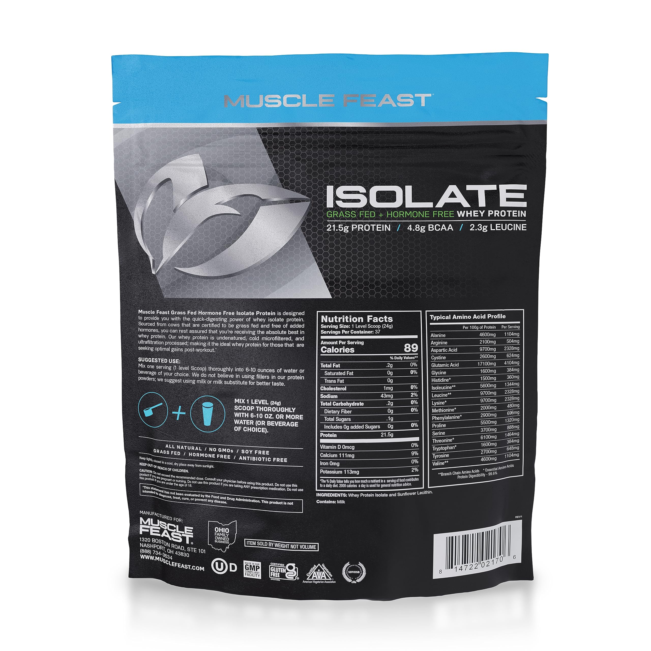Muscle Feast Grass-Fed Whey Protein Isolate, All Natural Hormone Free Pasture Raised Muscle FeastBuy Supplements Australia