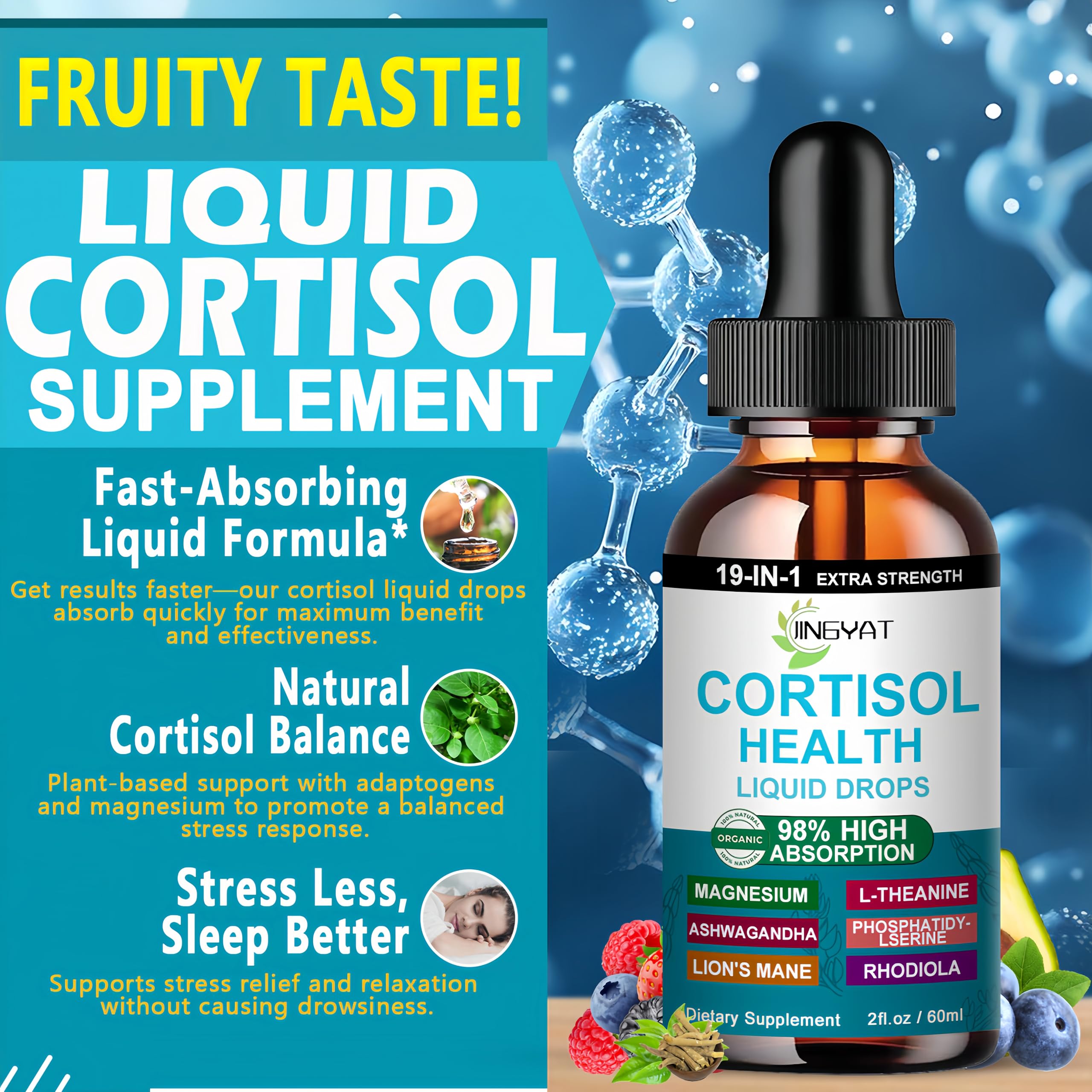 Cortisol Supplements for Women,19-in-1 Cortisol Supplement Liquid Drops w/Magnesium,L-Theanine,Ashwagandha,Omega-3, High Absorption Hormone Balanced for Women Drops - Sleep Focus Mood, Non-GMO JINGYATBuy Supplements Australia