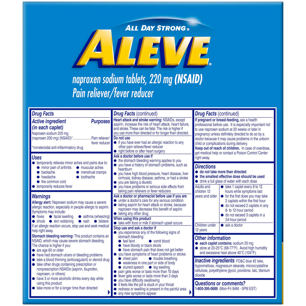 Aleve Pain Reliever & Fever Reducer Naproxen Sodium Caplets, Body and Arthritis Pain Reliever, Medicine for Adults and Children Ages 12 and Up, 60 Individual Pouches Aleve buy supplements Au