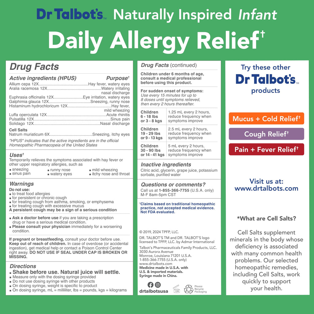 Dr. Talbot's Infant Daily Allergy Relief Liquid Medicine, Naturally Inspired for Babies, Includes Syringe, Grape Juice Flavor, Purple, 4 Fl Oz Dr. Talbot's buy supplements Au