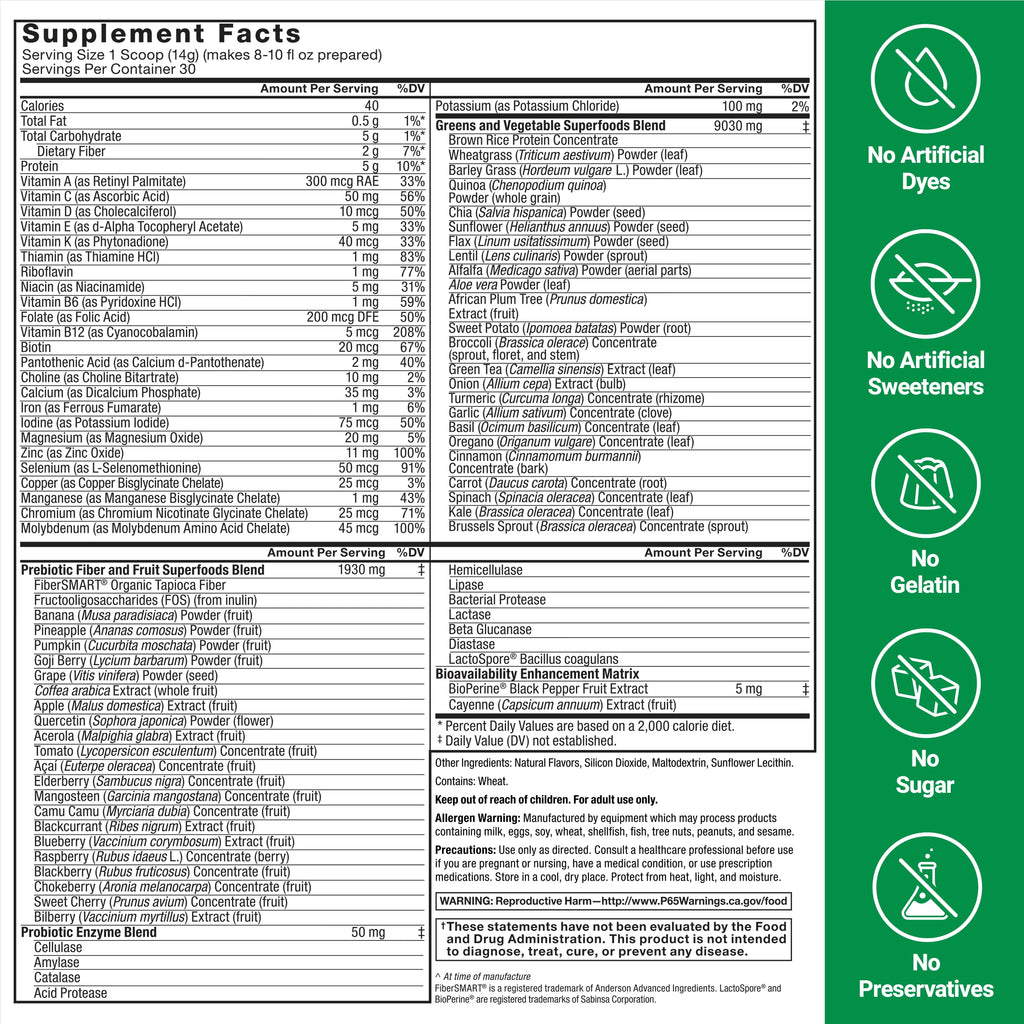 Force Factor Smarter Greens Superfoods Powder, 2-Pack, Supports Digestion and Bloating, Immunity, and Energy, Greens Powder with Probiotics, Digestive Enzymes, Antioxidants, and Fiber, 60 Servings Force FactorBuy Supplements Australia
