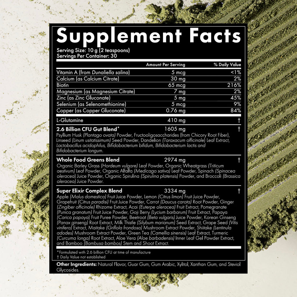 WelleCo The Super Elixir Daily Greens Powder, Probiotic Drink Mix with Whole Foods, Gluten Free, Vegan Gut Health Powder, Energy, Immunity, Healthy Skin, Hair & Nails (300g, Lemon Ginger) WelleCoBuy Supplements Australia