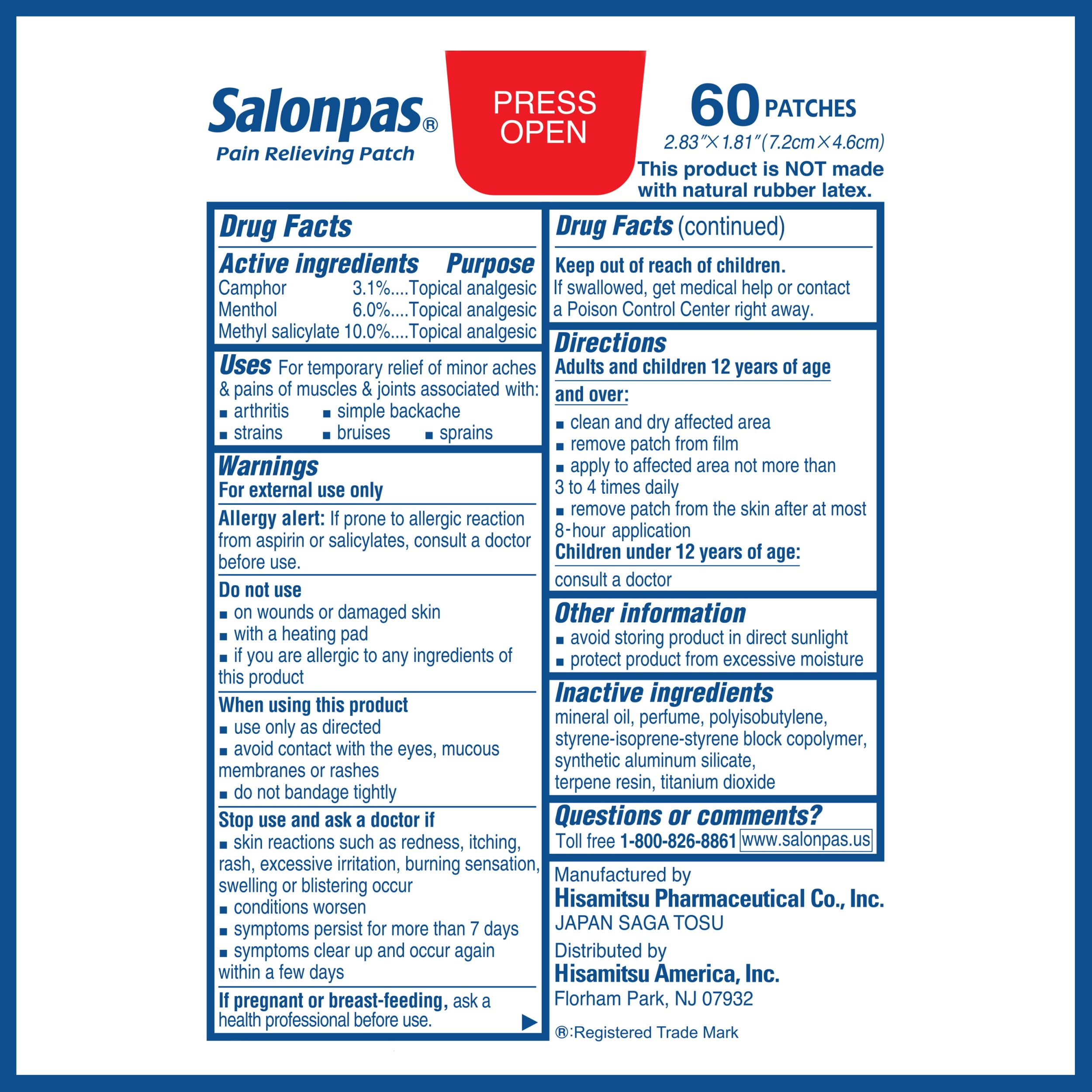 Salonpas Pain Relieving Patch for Back, Neck, Shoulder, Knee Pain and Muscle Soreness - 8 Hour Pain Relief - 60 Count Salonpas buy supplements Au