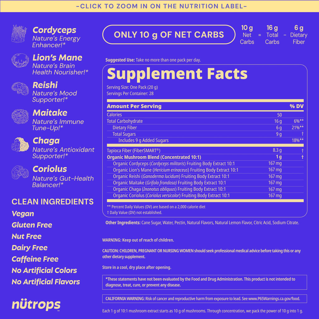 Nutrops Lions Mane Mushroom Gummies for adults, Functional Nootropics, Herbal Brain Supplement for Energy, Brain Health, Cognitive, Memory & Focus, Reishi, Chaga, Cordyceps, Coriolus, 28 daily Packs GrünsBuy Supplements Australia