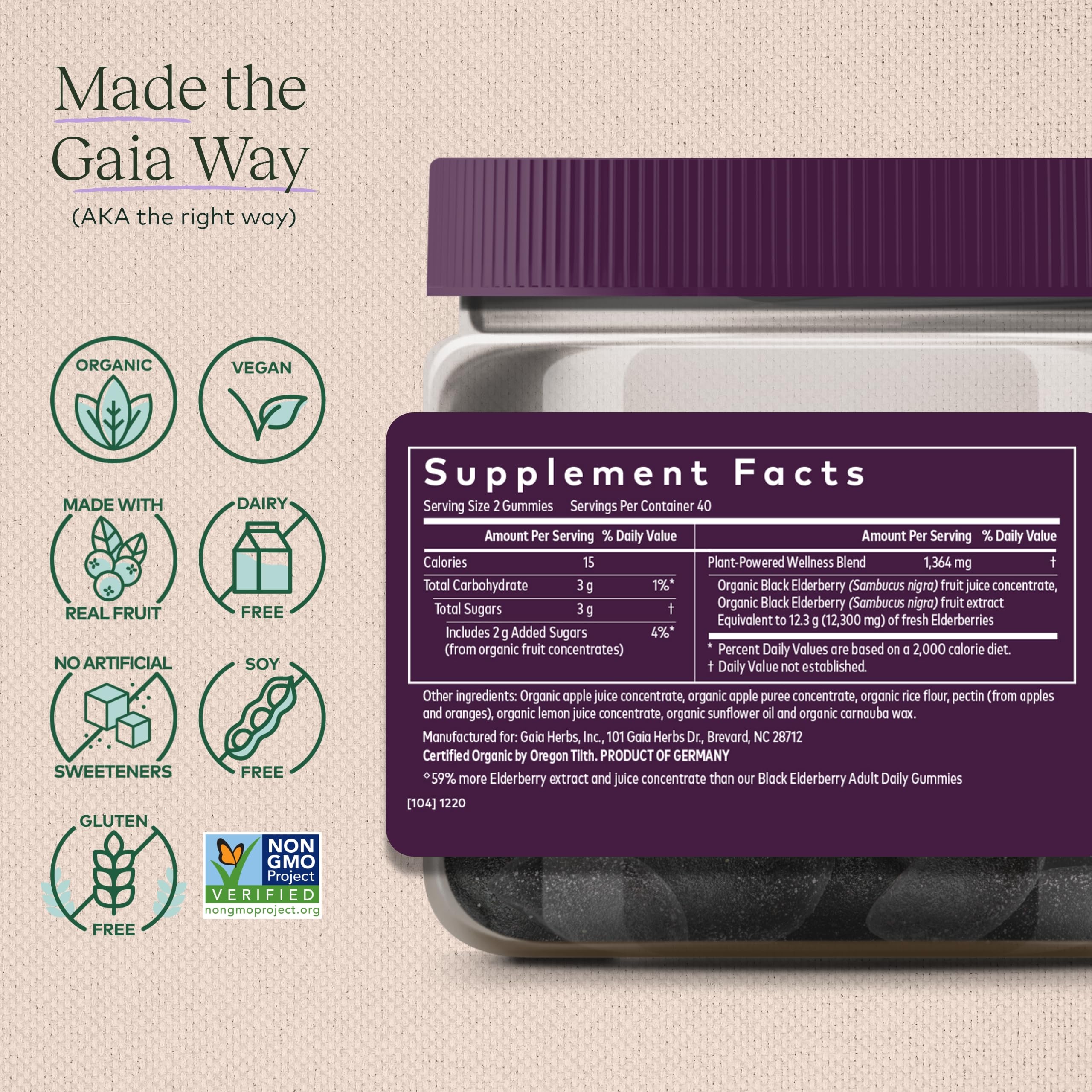 Gaia Herbs Black Elderberry (Sambucus Nigra) Extra Strength Gummies Gaia HerbsBuy Supplements Australia