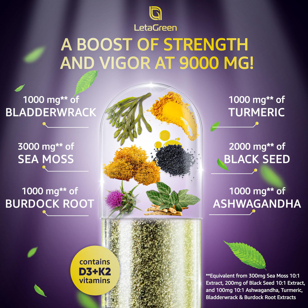 LetaGreen Ocean Wild Sea Moss Capsules - 120 Black Seed Oil Sea Moss Pills LetaGreenBuy Supplements Australia