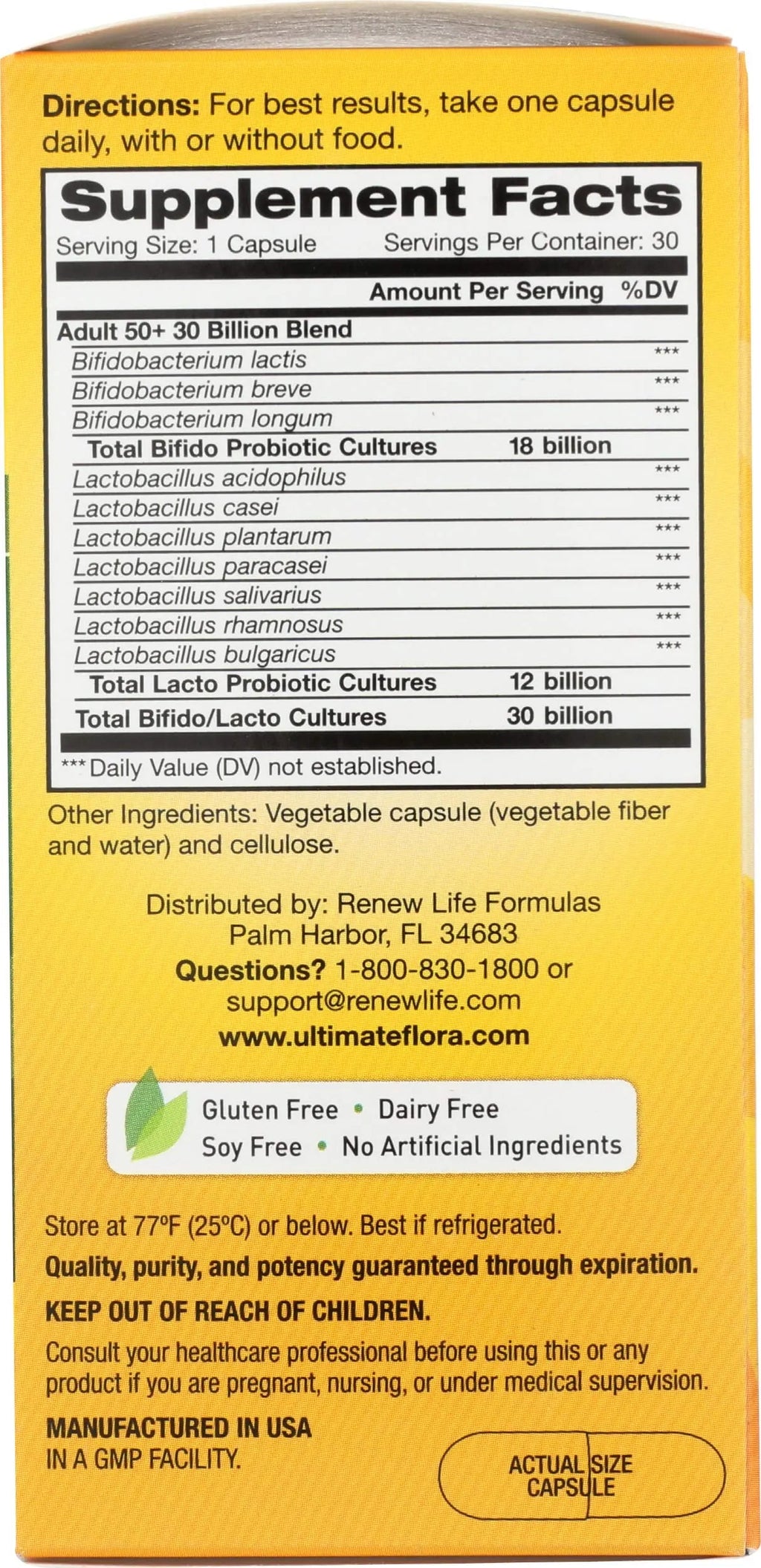 Renew Life Probiotic Adult 50 Plus Probiotic Capsules, Daily Supplement Supports Urinary, Digestive and Immune Health, L. Rhamnosus GG, Dairy, Soy and gluten-free, 30 Billion CFU, 30 Count Renew LifeBuy Supplements Australia
