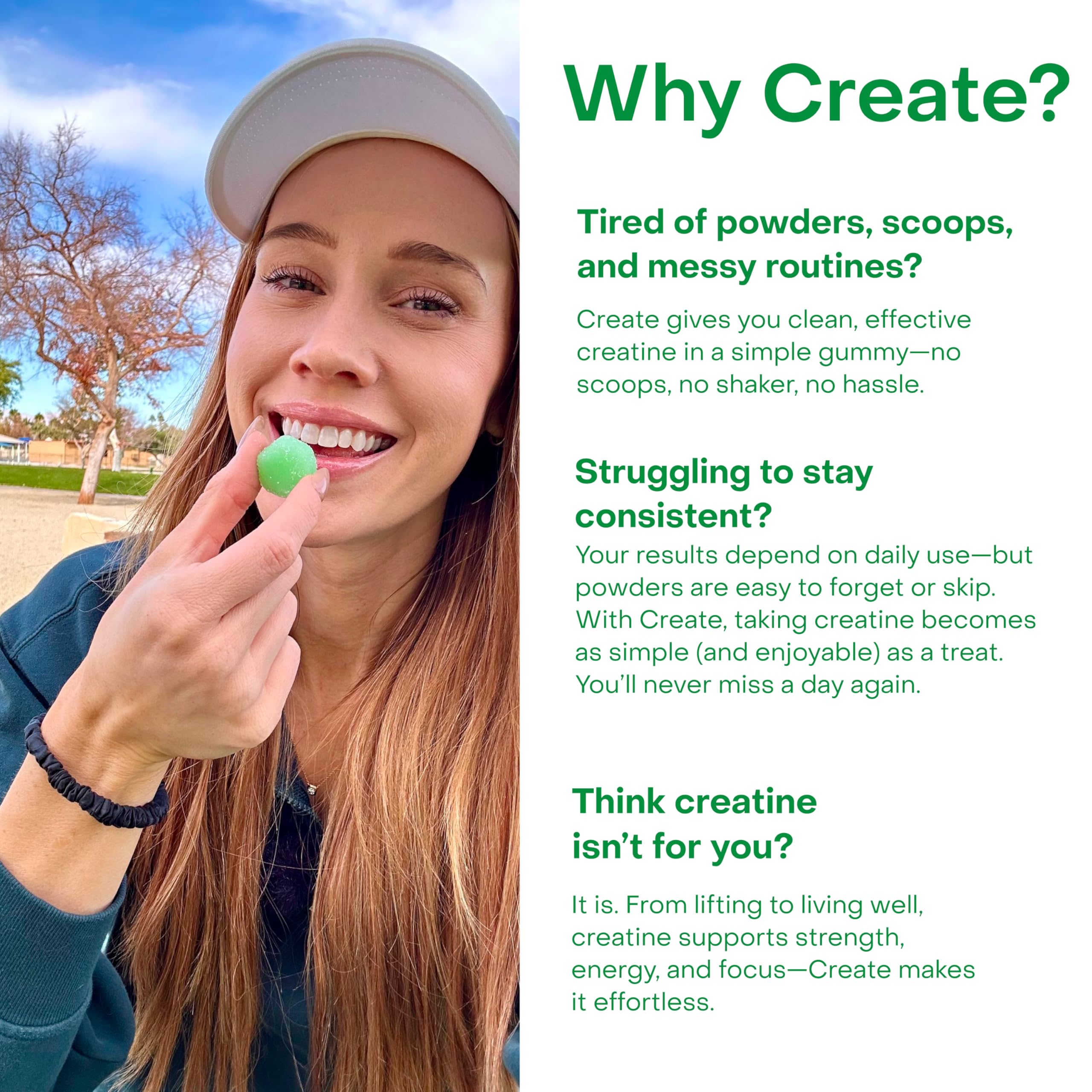 Create Creatine Monohydrate Gummies for Men & Women, Boost Focus, Strength, and Endurance, Anti-Melting Formula, Vegan, Gluten-Free, Non-GMO, 1.5g of Creatine per Gummy (Sour Green Apple) CreateBuy Supplements Australia