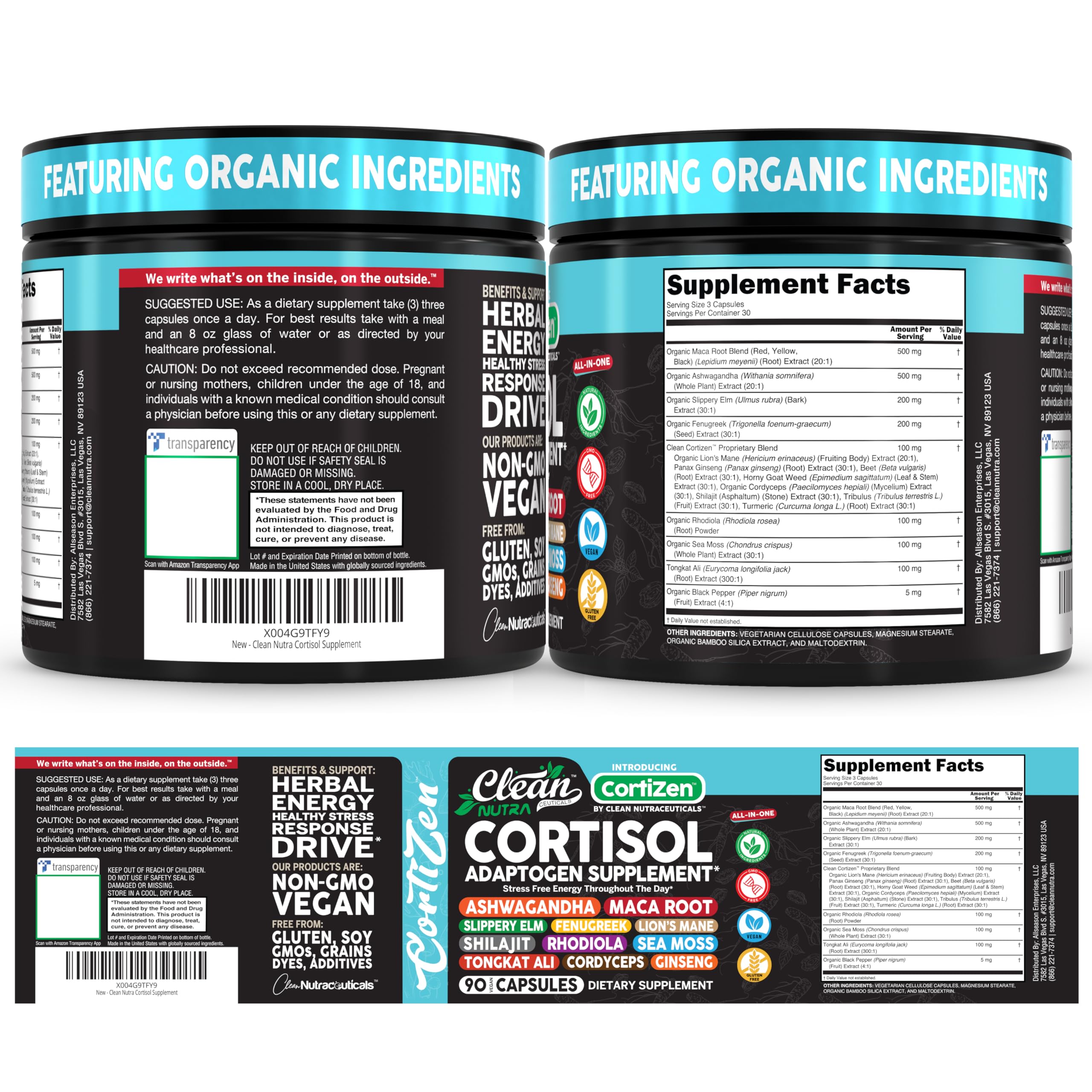 Clean Nutra Cortisol Supplements For Women | Maca Root Ashwagandha Cortisol Detox Manager Reducer + Slippery Elm Fenugreek Lions Mane Shilajit Rhodiola Sea Moss Tongkat Ali Cordyceps Ginseng Beet Root Clean NutraceuticalsBuy Supplements Australia