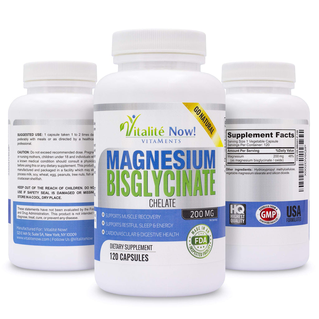 Vitalité Now! Magnesium Bisglycinate 200mg - 100% Chelated Capsules for Superior Absorption - Gentle Formula, No Laxative Effect - Sleep Energy Cramps Muscle Support - Fully Reacted & Buffered Vitalité Now!Buy Supplements Australia