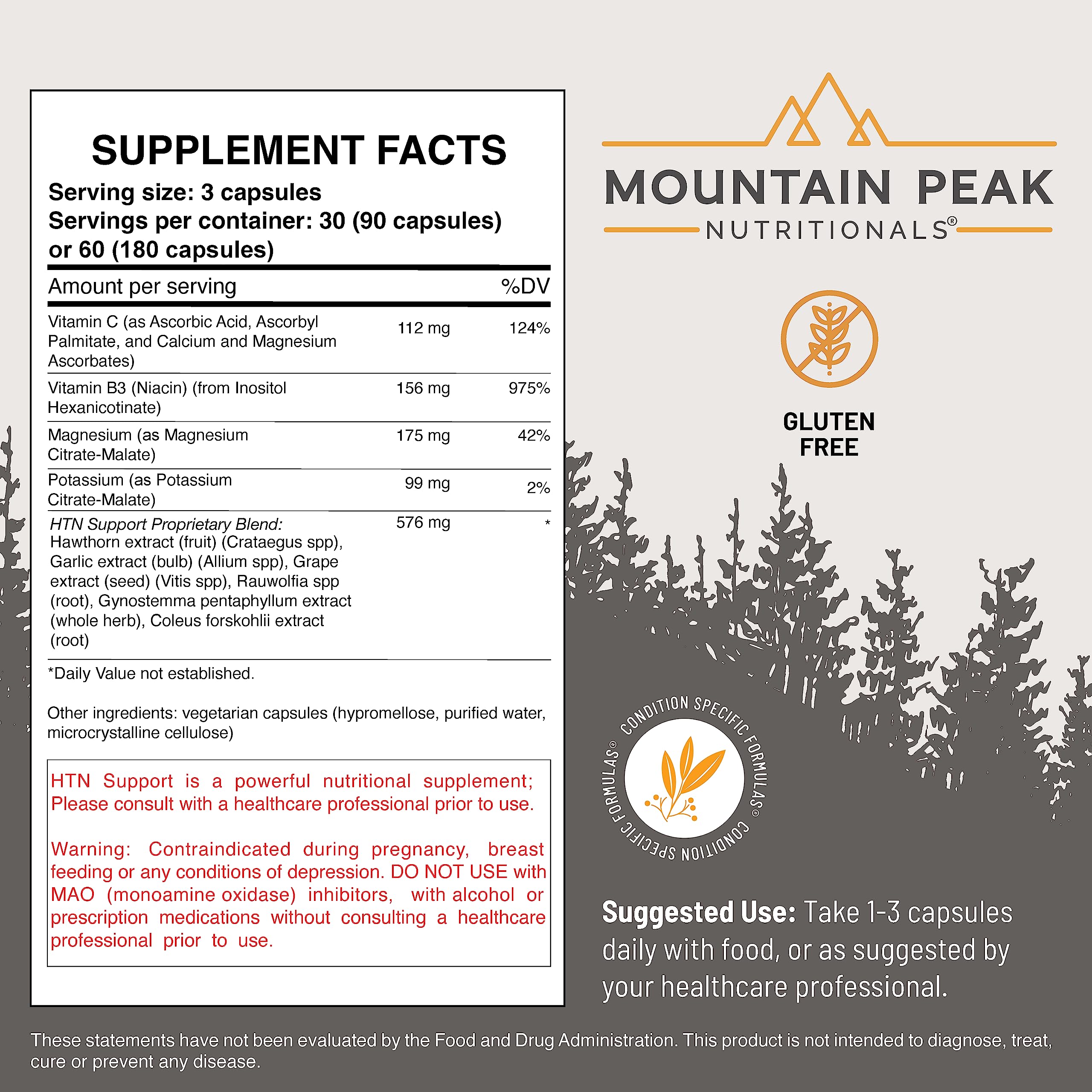 Mountain Peak Nutritionals HTN Blood Pressure Support Supplement for Heart & Circulation Health - Advanced Cardiovascular Formula with Rauwolfia, Hawthorn Berry, & Magnesium (180 Vegetarian Capsules) Mountain Peak NutritionalsBuy Supplements Australia