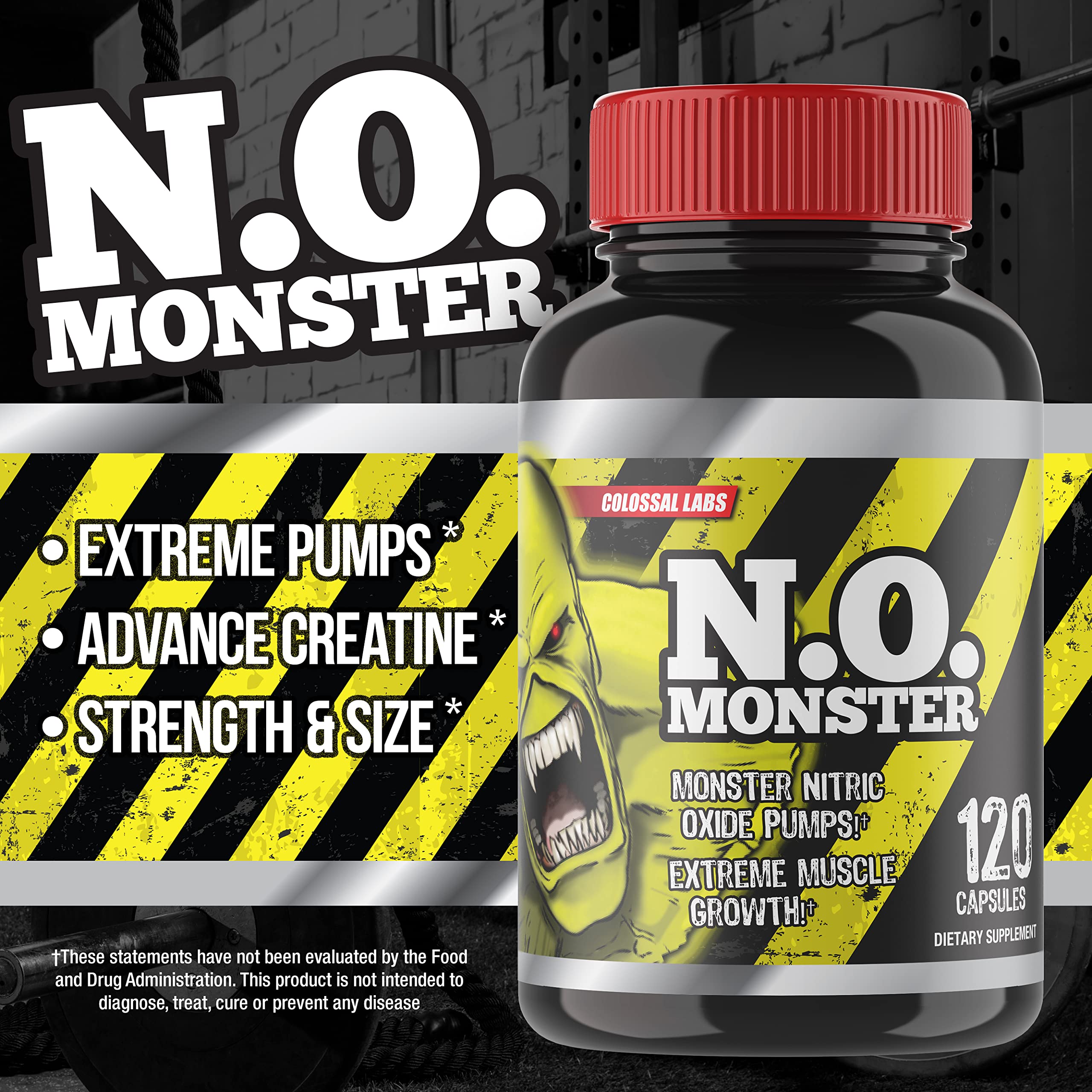 Colossal Labs Nitric Oxide Booster with L-Arginine, Extreme Pumps to Build Strength and Muscle, Pre-Workout, 120 Capsules per Bottle