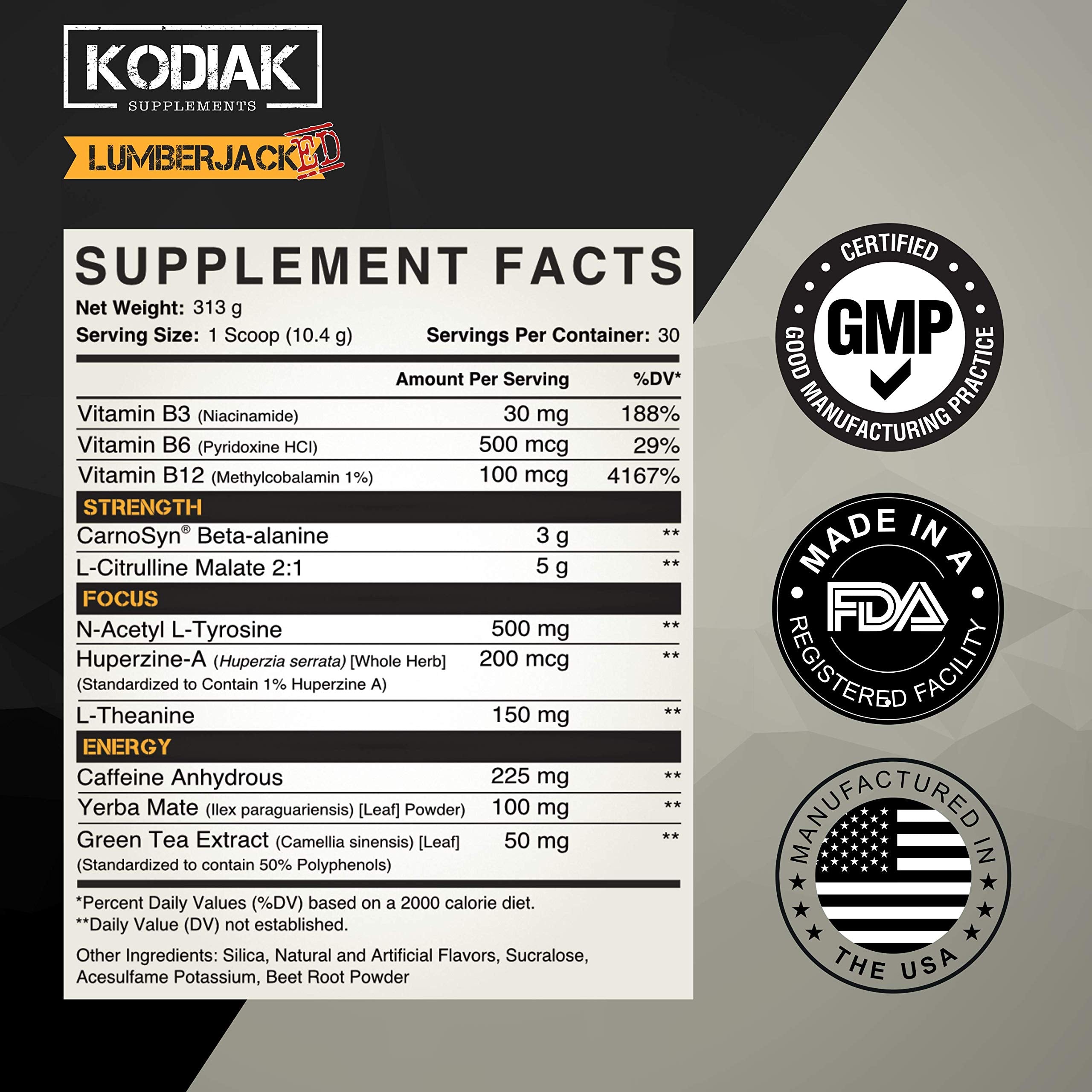 Kodiak Supplements LUMBERJACKED Pre-Workout Supplement with CarnoSyn 30 Servings Kodiak SupplementsBuy Supplements Australia