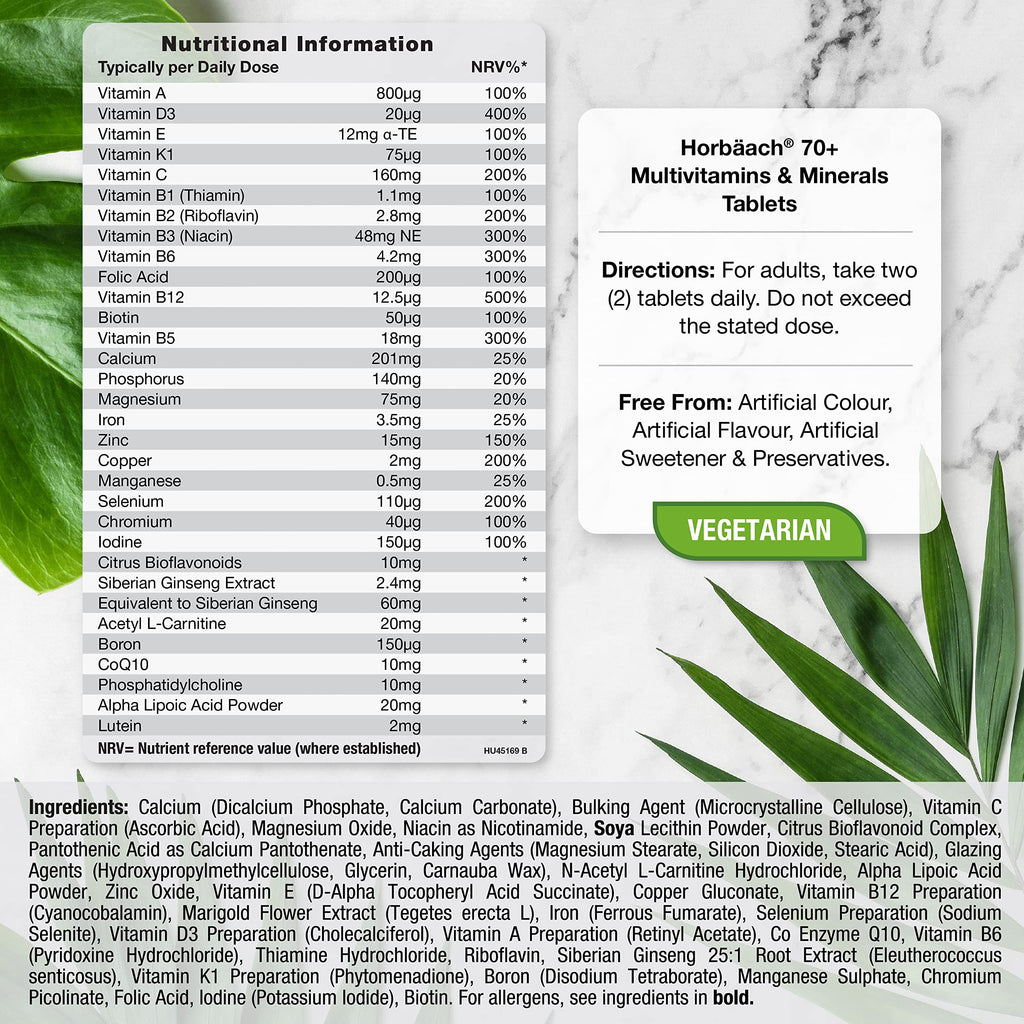 Multivitamin 70 Plus Tablets | 90 Count | with Essential Vitamins and Minerals | for Men and HorbäachBuy Supplements Australia