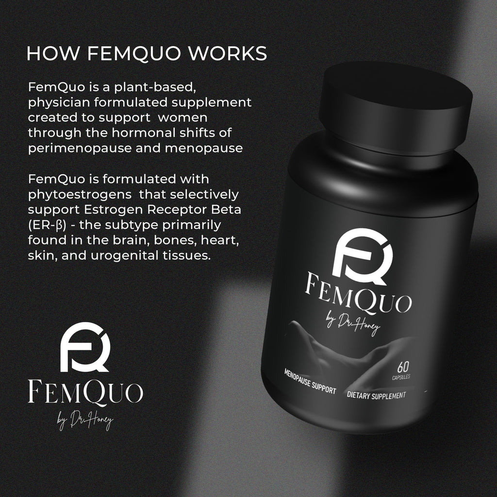 FemQuo by Dr. Honey Menopause & Perimenopause Support for Women Non Hormonal OBGYN Formulated with Rhapontic Rhubarb Red Clover Hops &Sage to Help Hot Flashes Night Sweats Sleep and Mood 60 Capsules FemQuo by Dr. HoneyBuy Supplements Australia